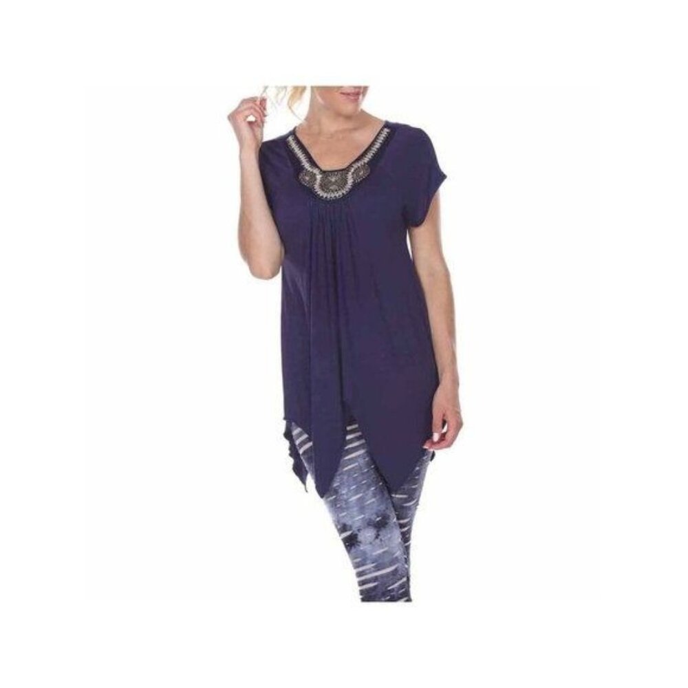 AM-2449 White Mark Embellished Handkerchief Tee Blue Size S